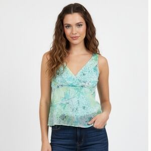 Y2k Babydoll Top Surplice Neckline Floral Sleeveless Deadstock Coconut Girl